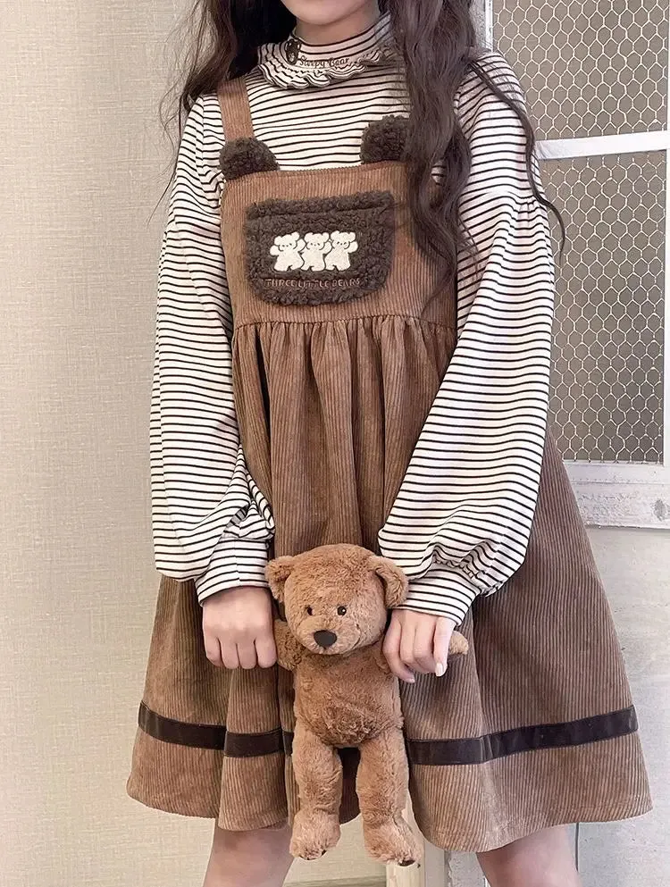 Corduroy Teddy Bear Overalls Dress