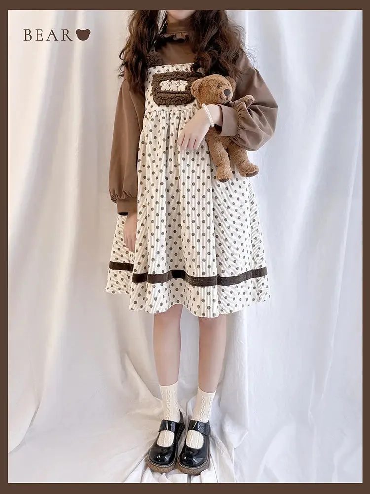 Corduroy Teddy Bear Overalls Dress