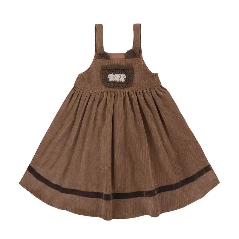 Corduroy Teddy Bear Overalls Dress