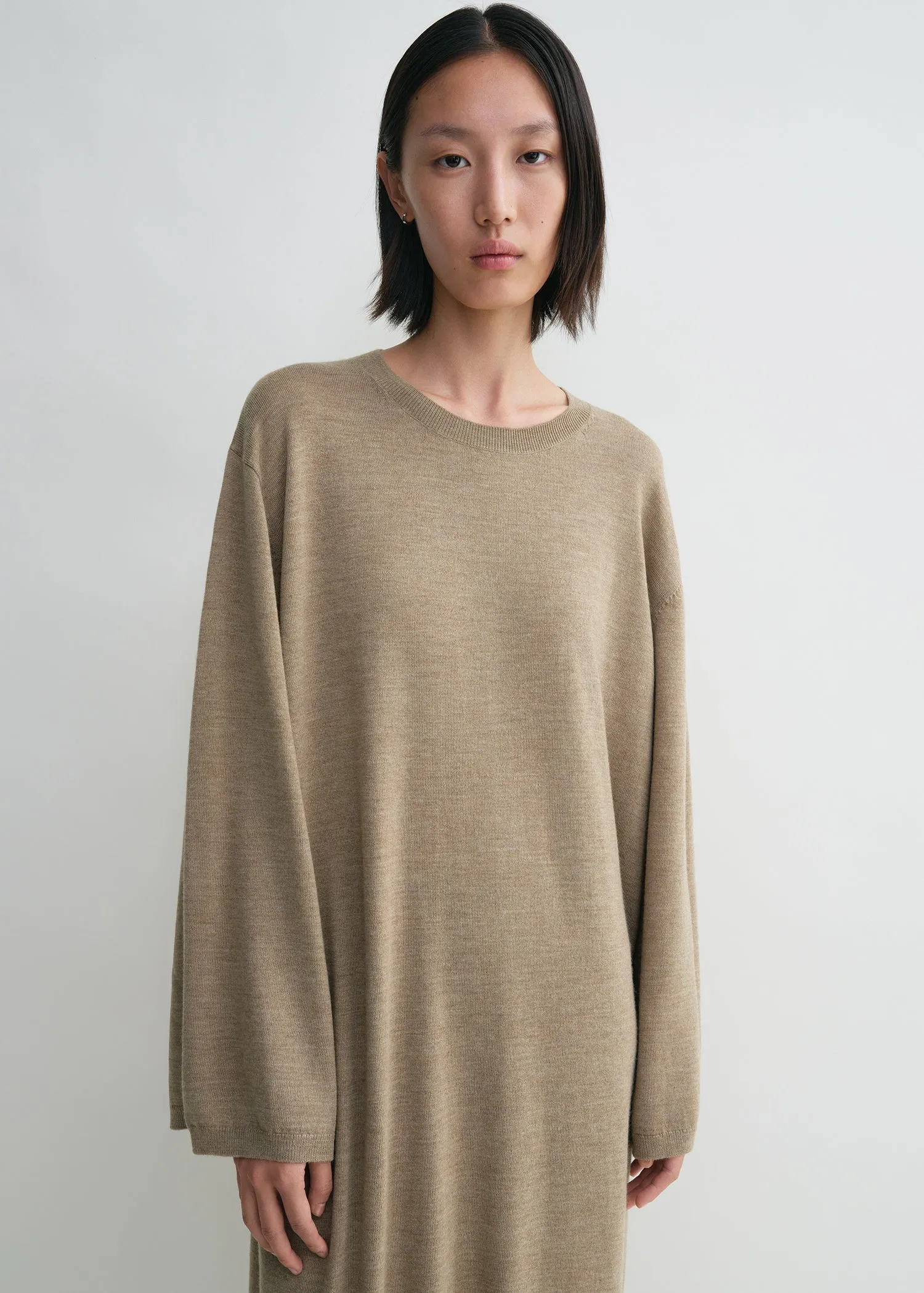 Crew-neck merino dress soft camel