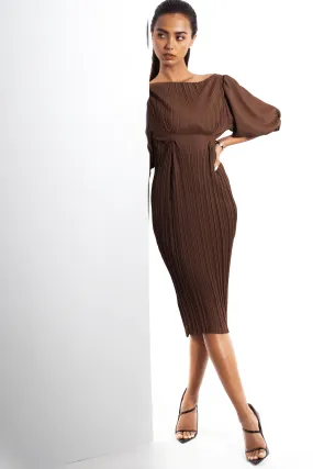 Denese Pleated Dress with Puff Sleeve