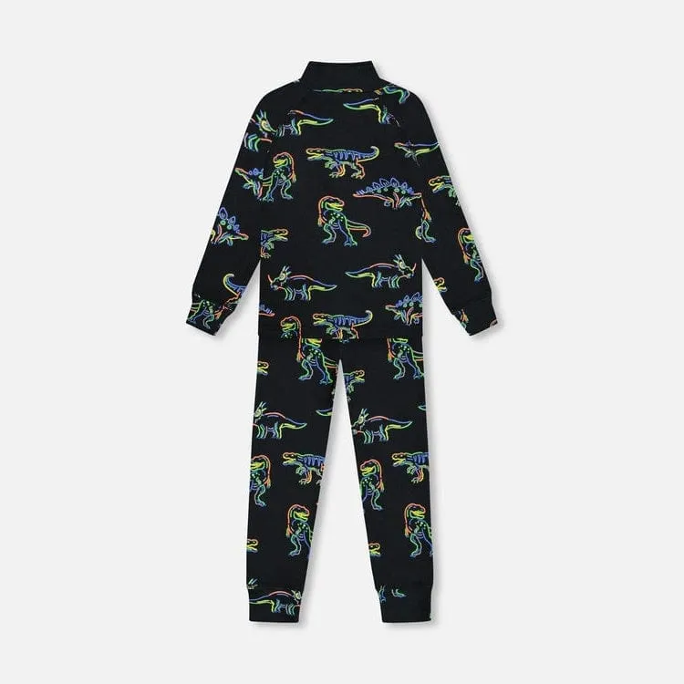 Deux Par Deux Two-Piece Thermal Underwear Set - Printed Dinos