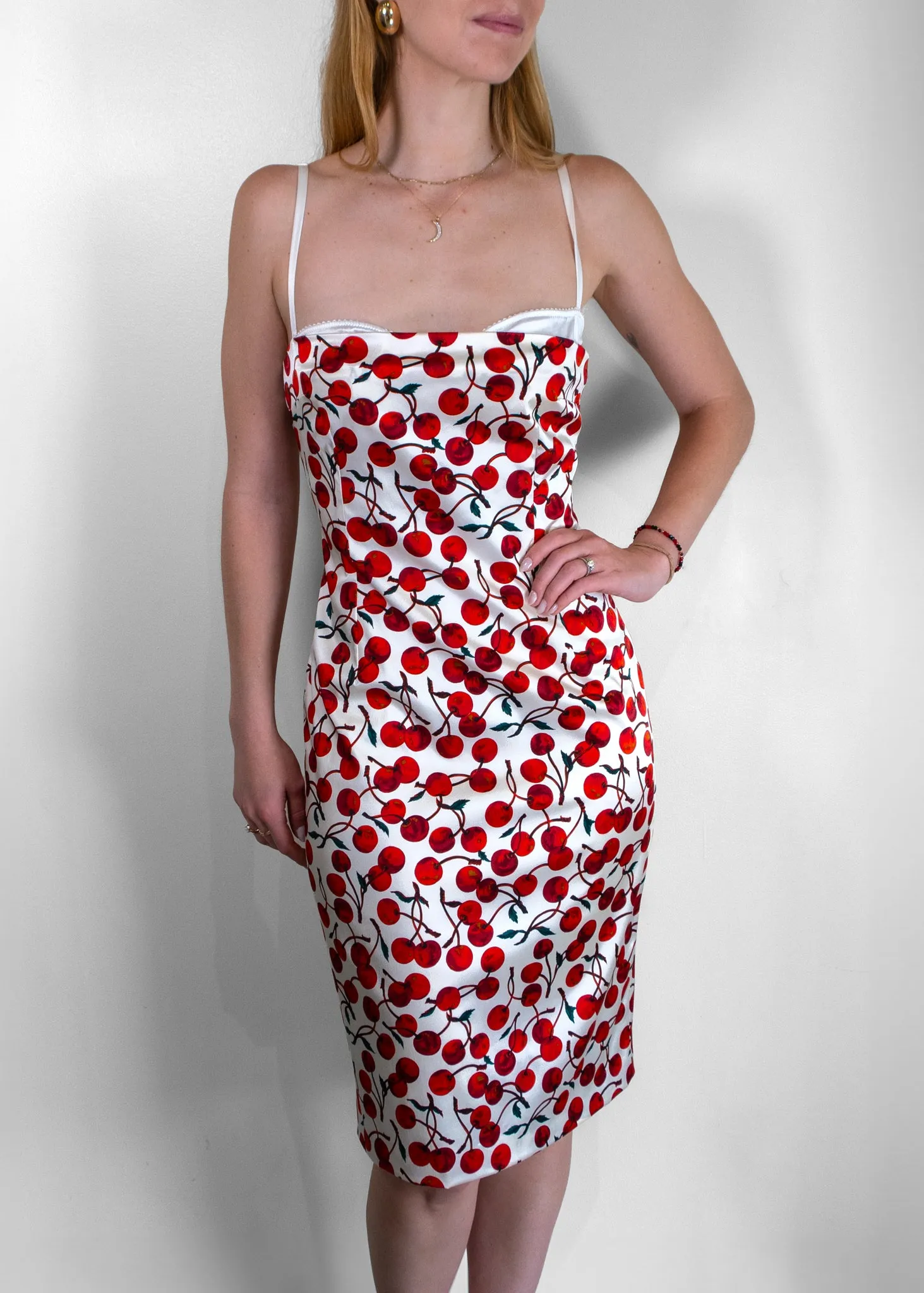 Dolce & Gabbana 1996 Cherry Print Corset Silk Cocktail Dress