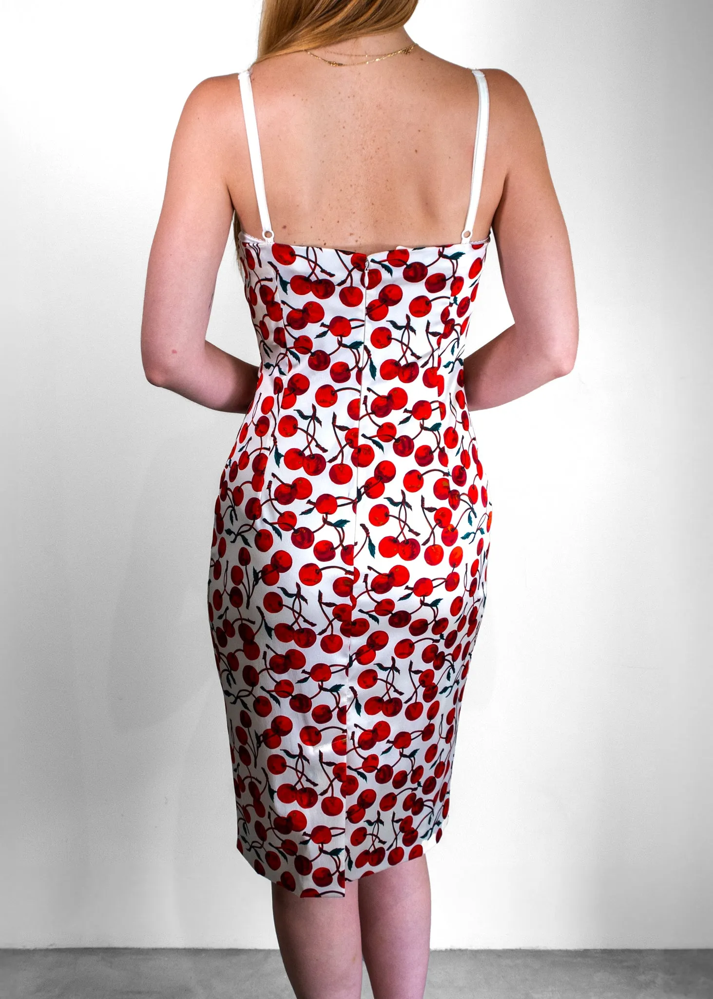 Dolce & Gabbana 1996 Cherry Print Corset Silk Cocktail Dress