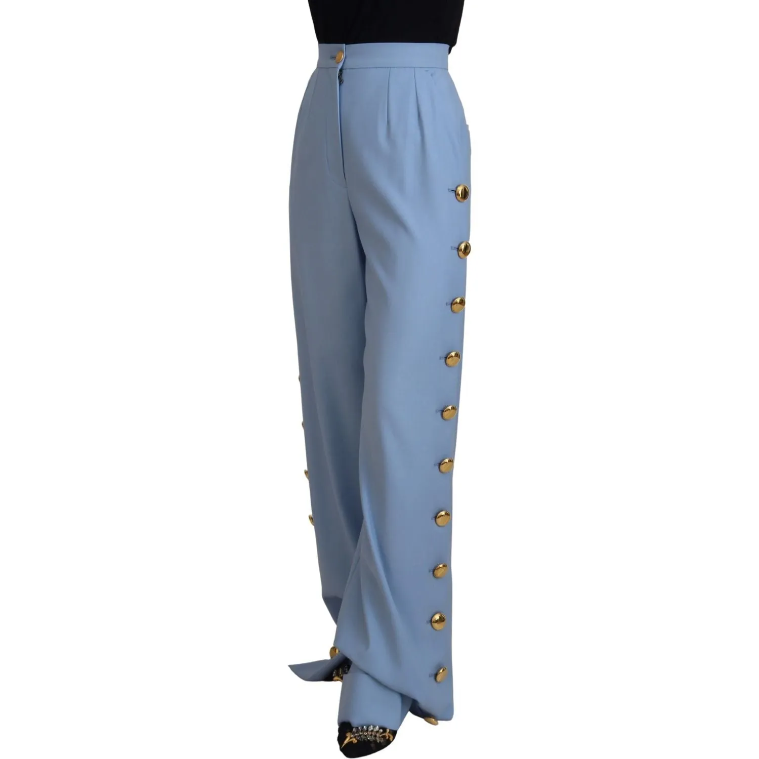 Dolce & Gabbana Elegant Light Blue Wool-Silk Blend Pants