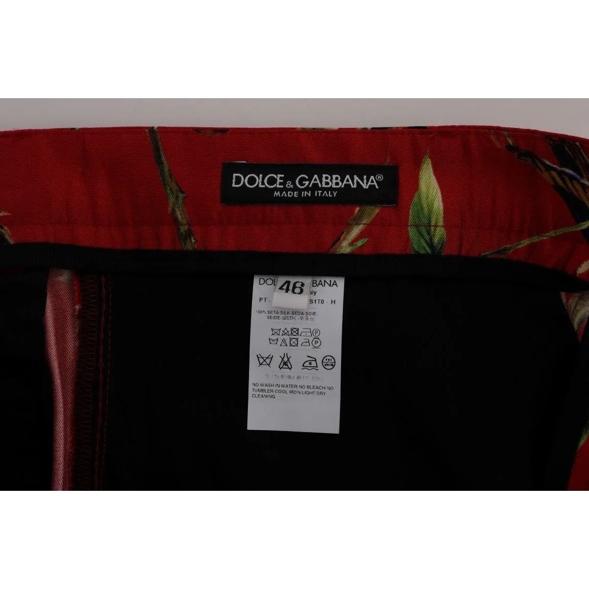 Dolce & Gabbana Elegant Silk Dress Trousers in Red Bird Print