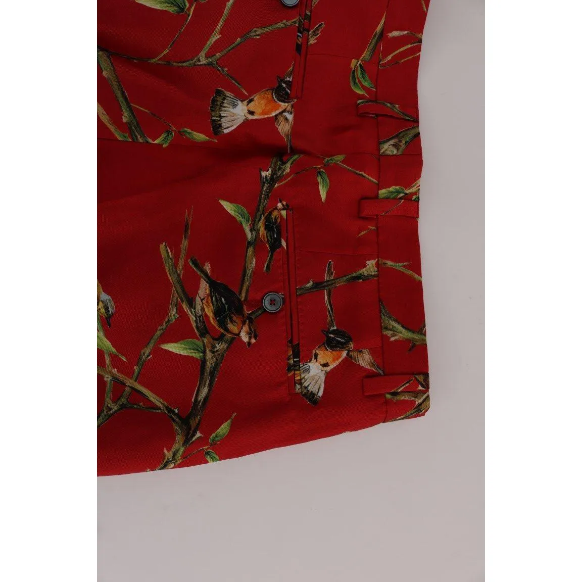 Dolce & Gabbana Elegant Silk Dress Trousers in Red Bird Print