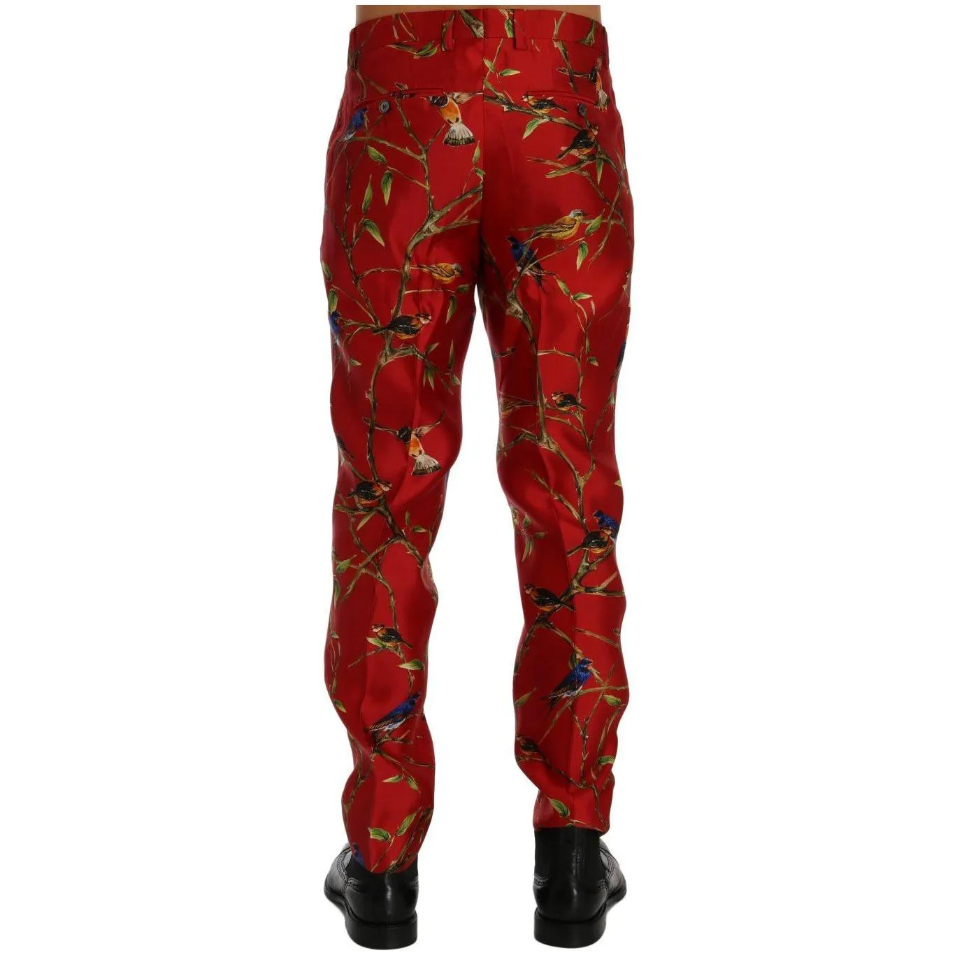 Dolce & Gabbana Elegant Silk Dress Trousers in Red Bird Print