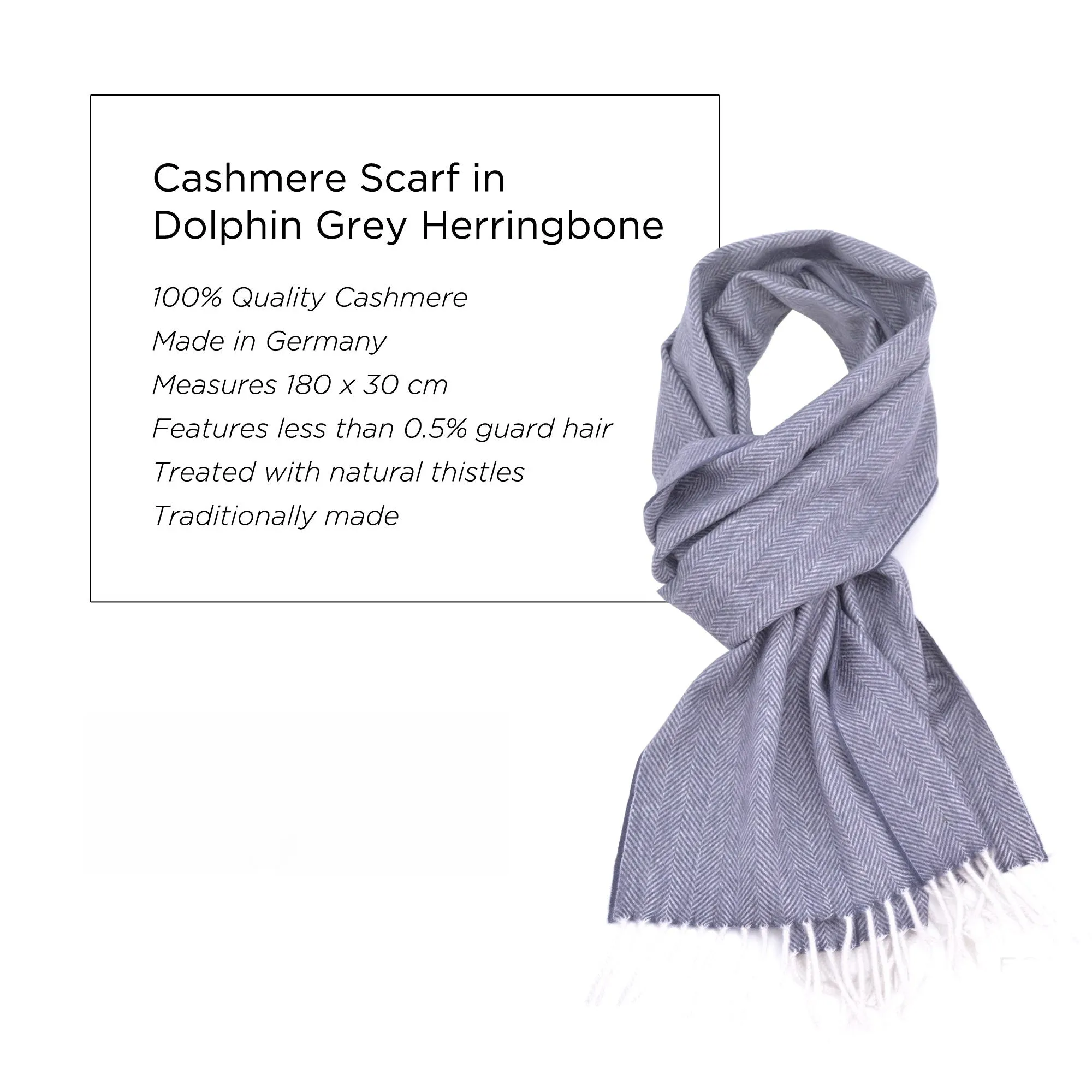 Dolphin Gray Herringbone Cashmere Scarf