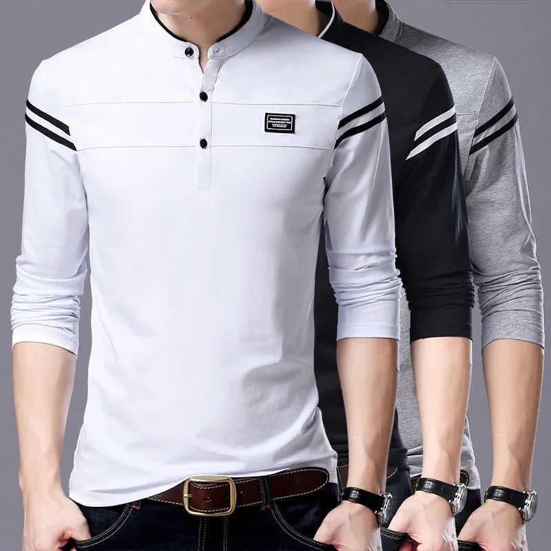 Double Stripe Mandarin Collared Polo Shirt