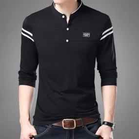 Double Stripe Mandarin Collared Polo Shirt