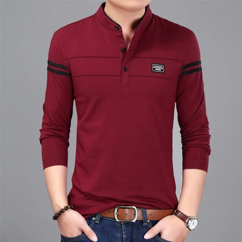 Double Stripe Mandarin Collared Polo Shirt