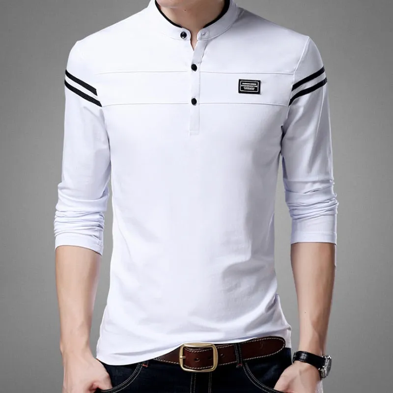 Double Stripe Mandarin Collared Polo Shirt