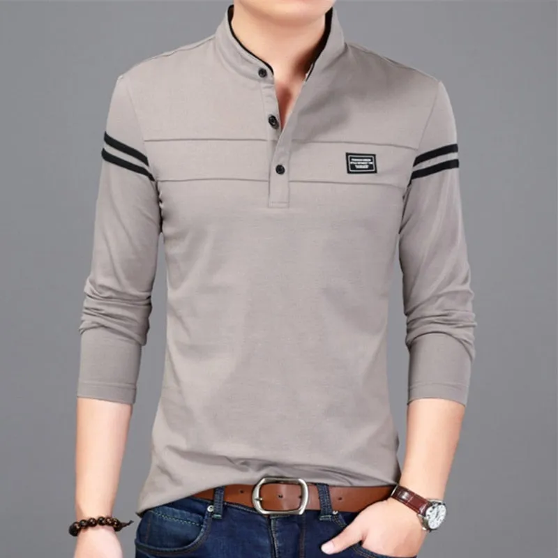 Double Stripe Mandarin Collared Polo Shirt