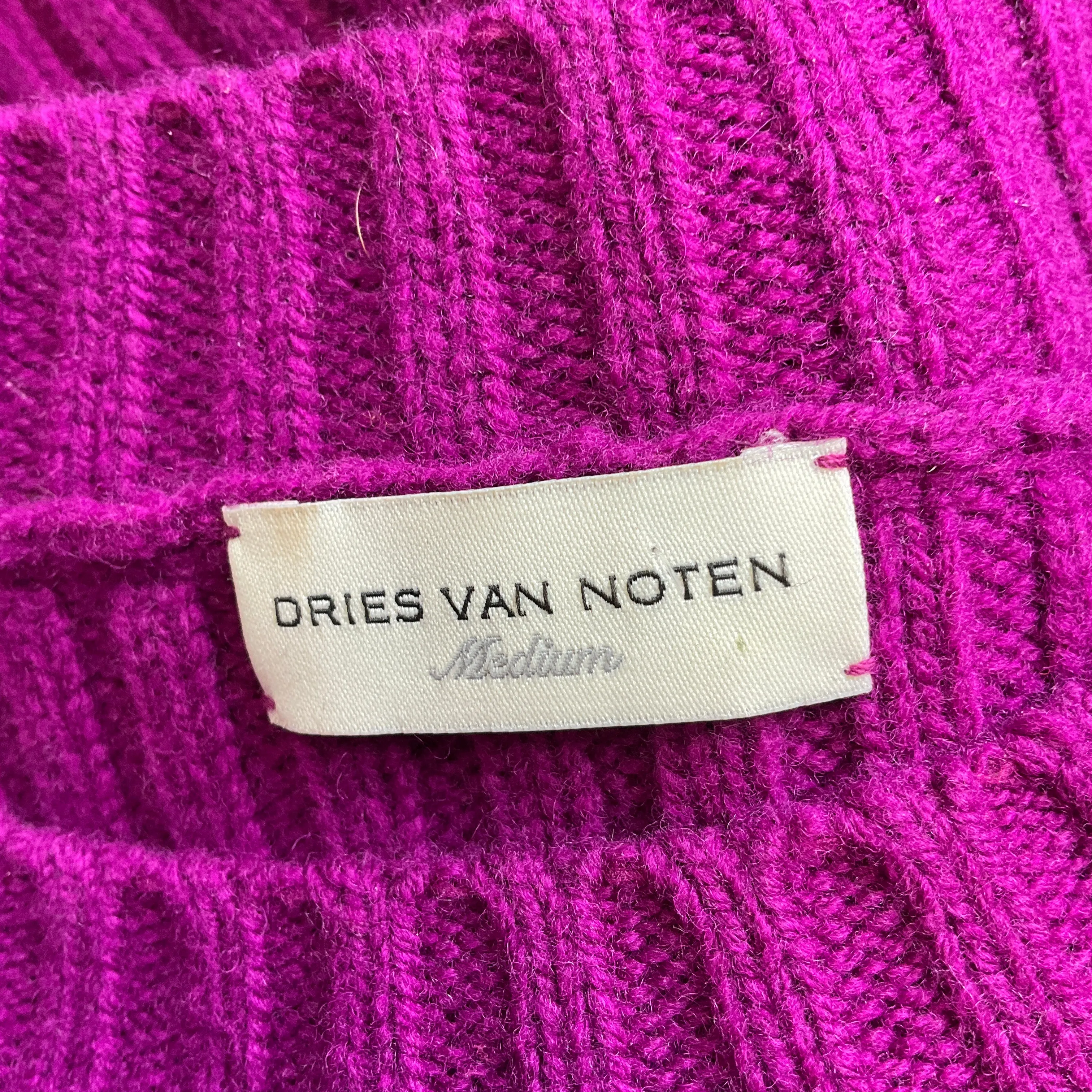 Dries Van Noten Magenta / Navy Blue Wool and Cashmere Knit Sweater