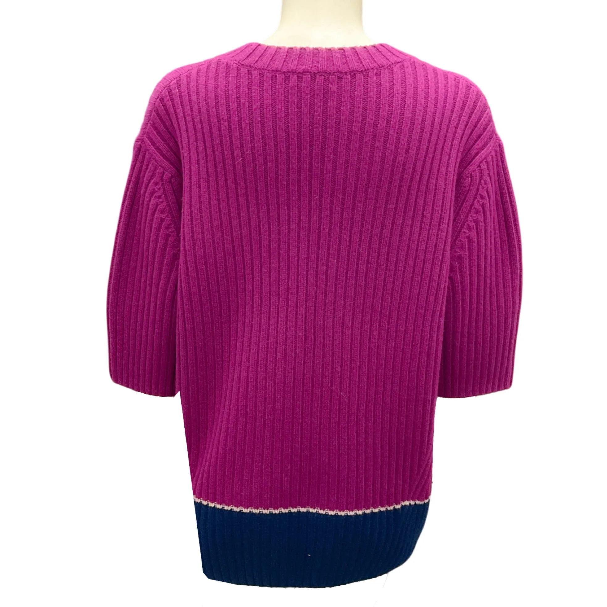 Dries Van Noten Magenta / Navy Blue Wool and Cashmere Knit Sweater