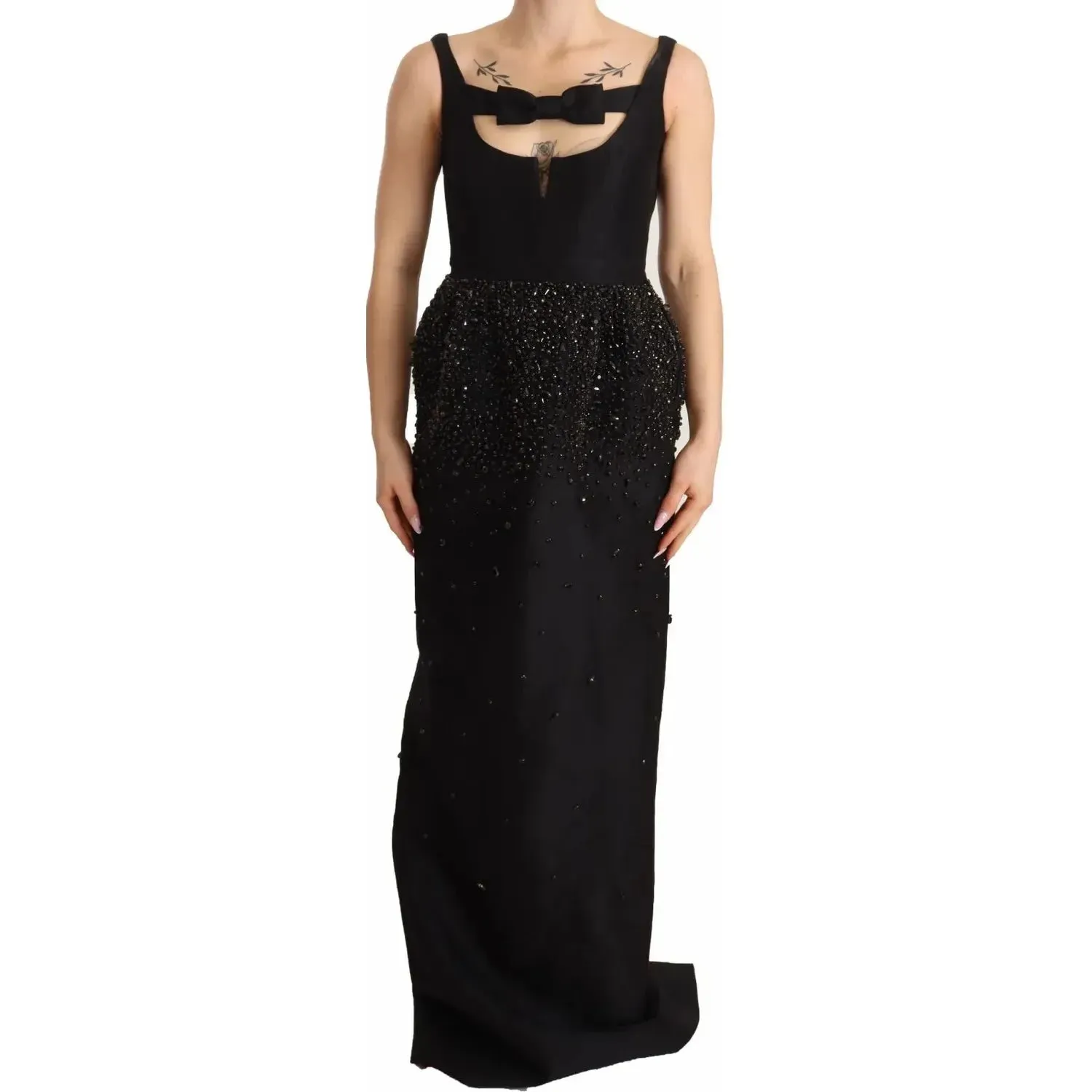 Dsquared² Black Embellish Sleeveless Ribbon Floor Length Dress