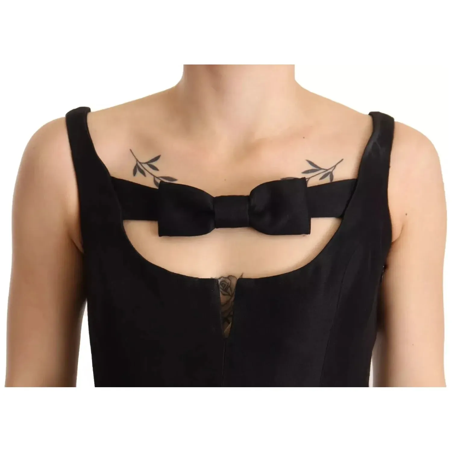 Dsquared² Black Embellish Sleeveless Ribbon Floor Length Dress