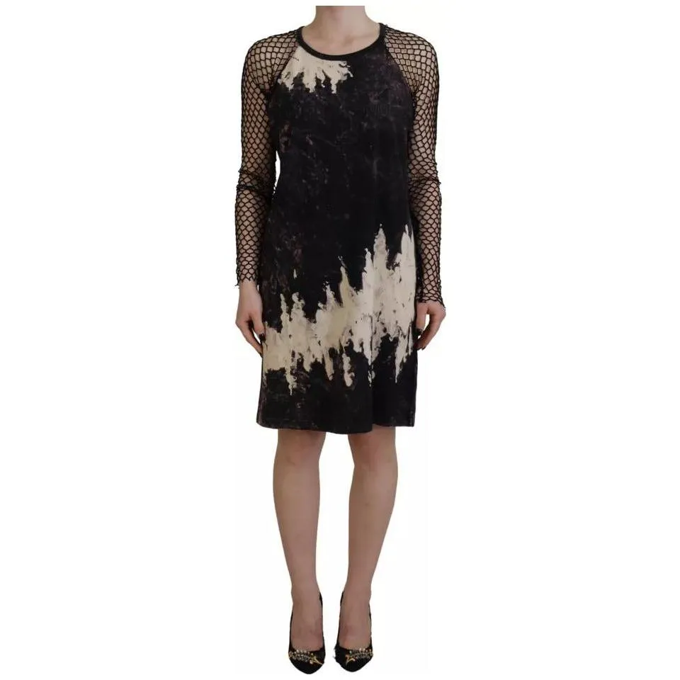 Dsquared² Black Tie Dye Mesh Long Sleeves Cotton Shift Dress