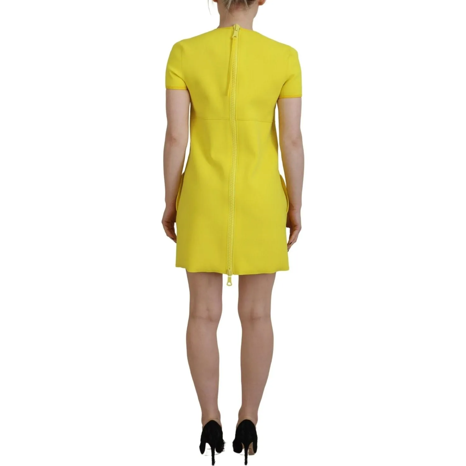 Dsquared² Yellow Nylon Short Sleeves Round Neck Mini Dress