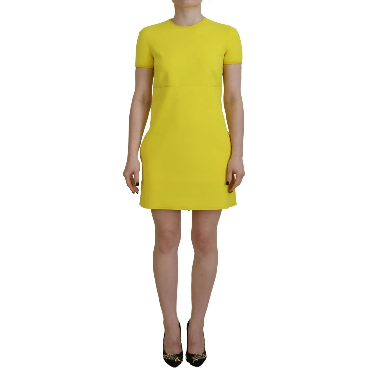 Dsquared² Yellow Nylon Short Sleeves Round Neck Mini Dress