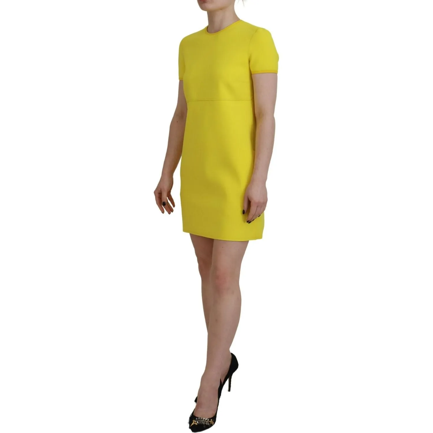 Dsquared² Yellow Nylon Short Sleeves Round Neck Mini Dress