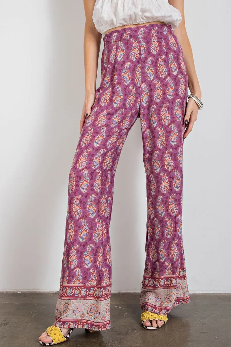 Easel Calila Border Print Pants - Magenta