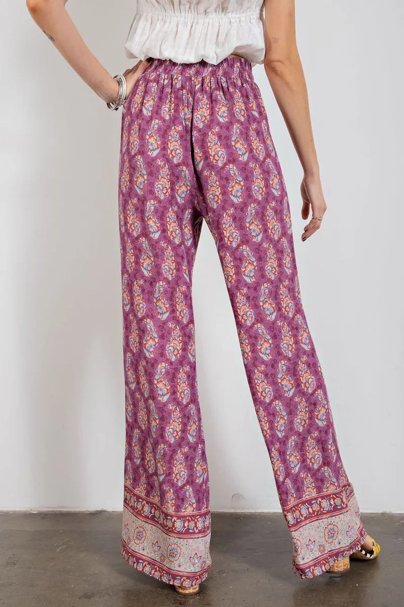 Easel Calila Border Print Pants - Magenta