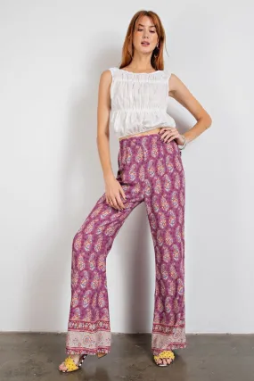 Easel Calila Border Print Pants - Magenta