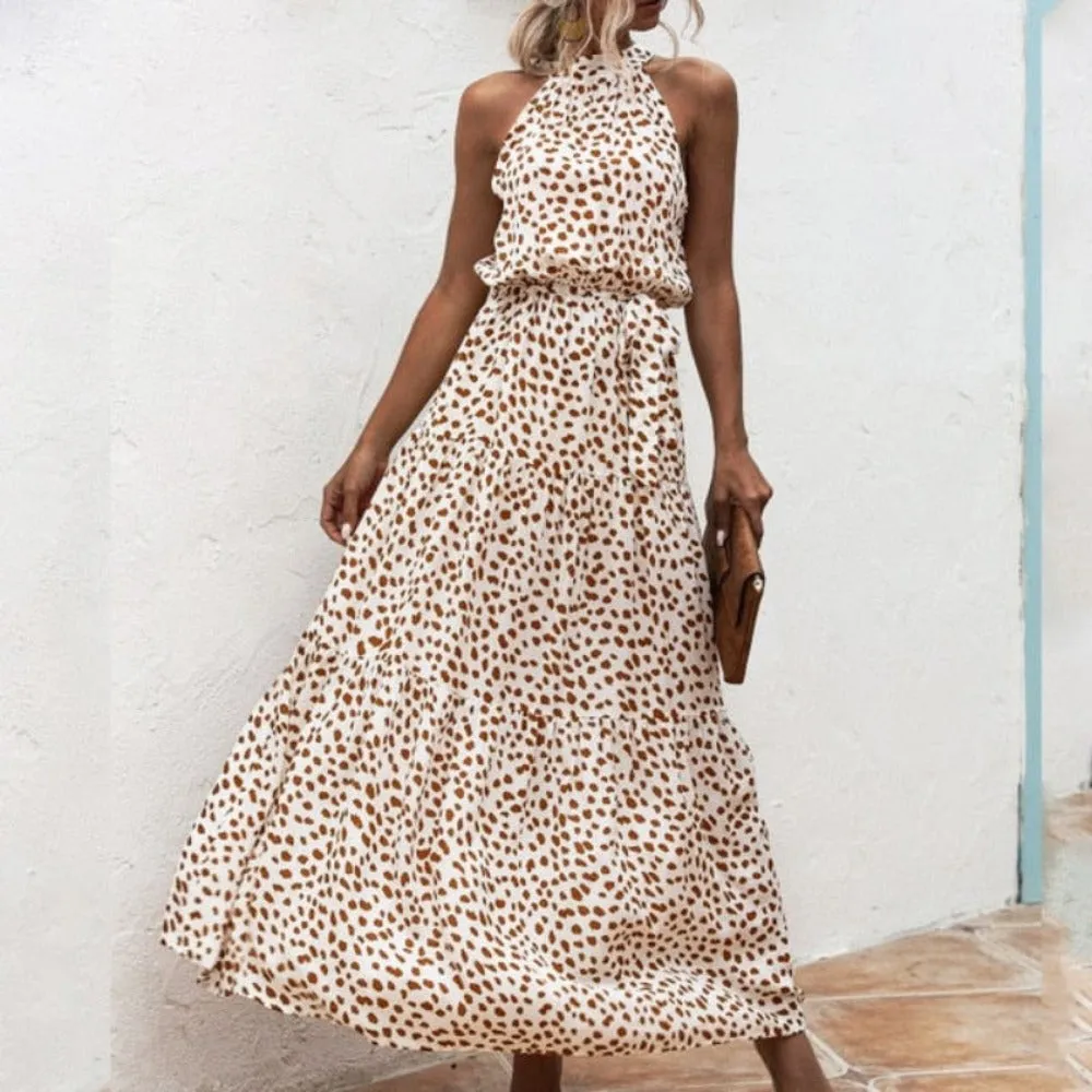 Elegant Long Dress Flowers Polka-Dot Strap