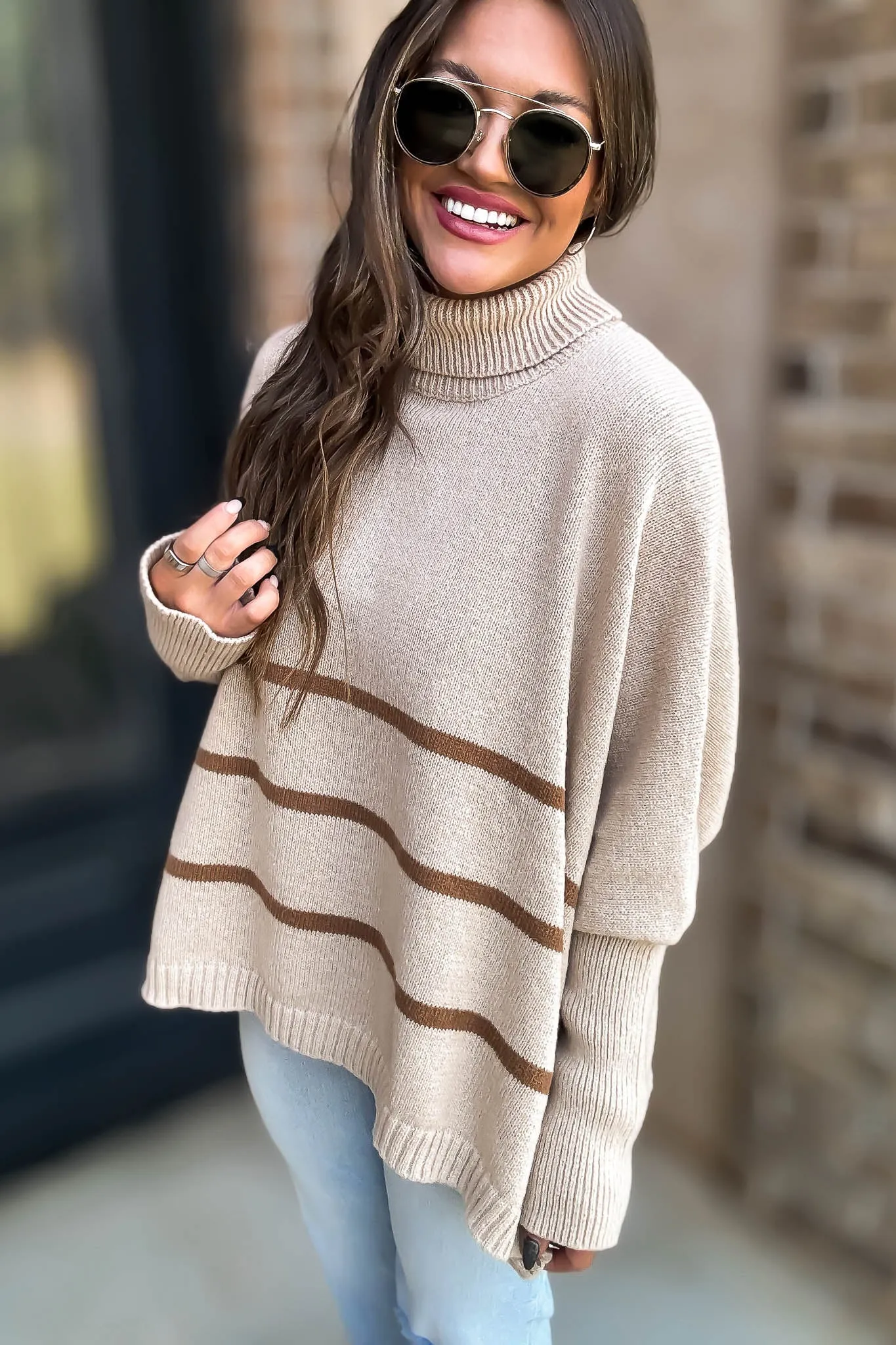 Elizabeth Turtleneck Cream and Stripe Sweater