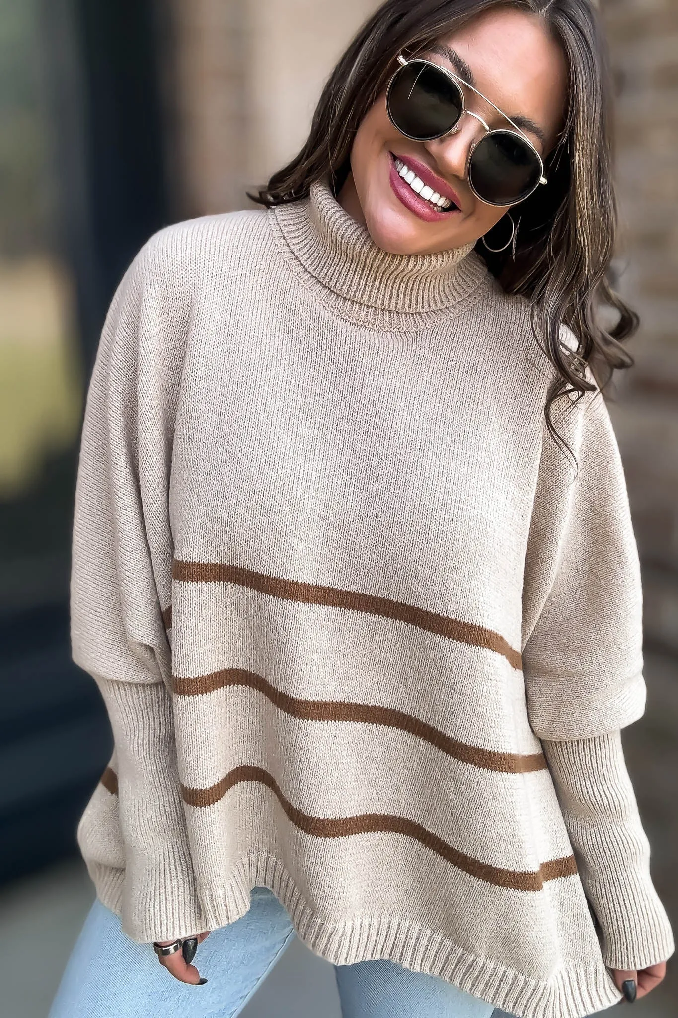 Elizabeth Turtleneck Cream and Stripe Sweater