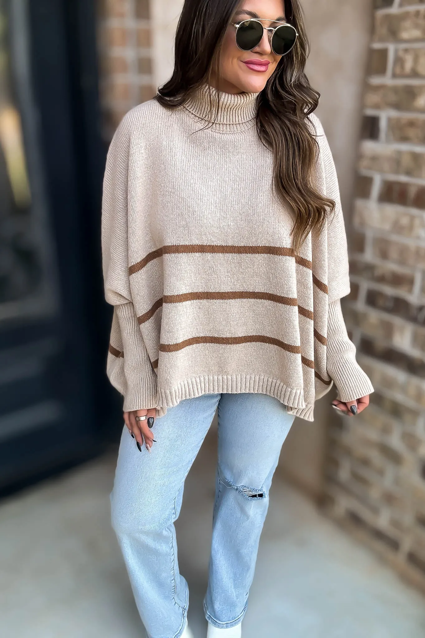 Elizabeth Turtleneck Cream and Stripe Sweater