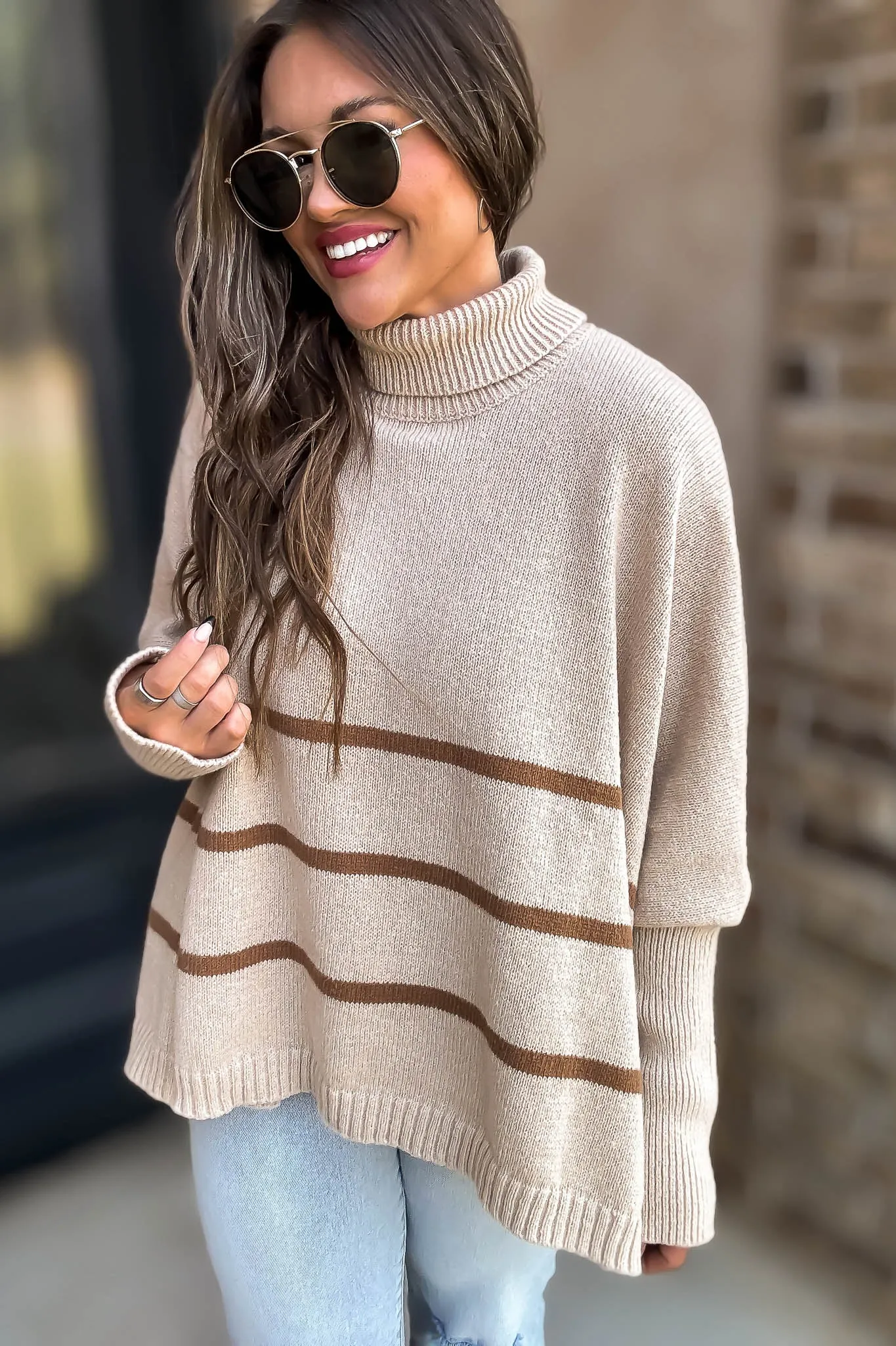 Elizabeth Turtleneck Cream and Stripe Sweater