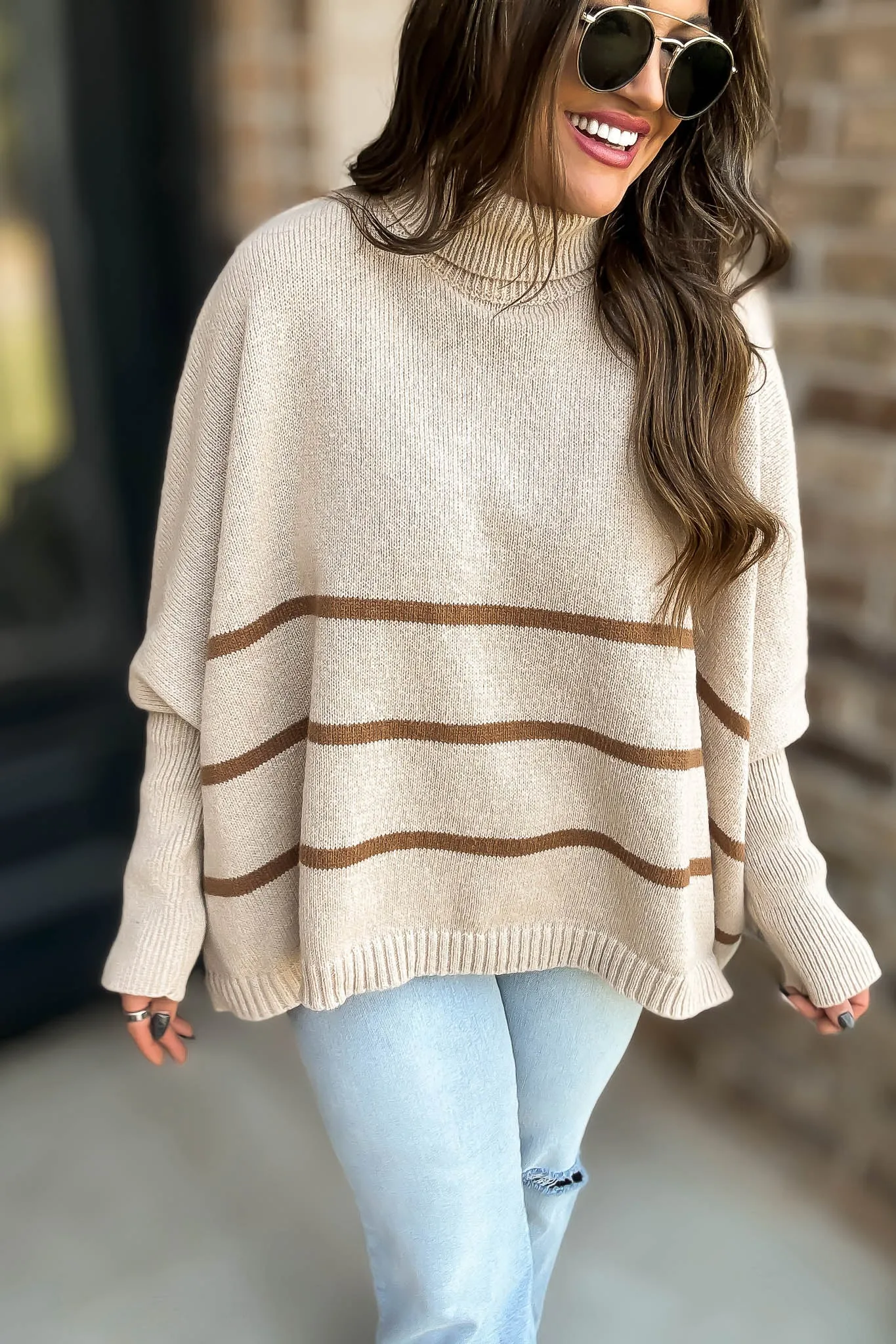 Elizabeth Turtleneck Cream and Stripe Sweater