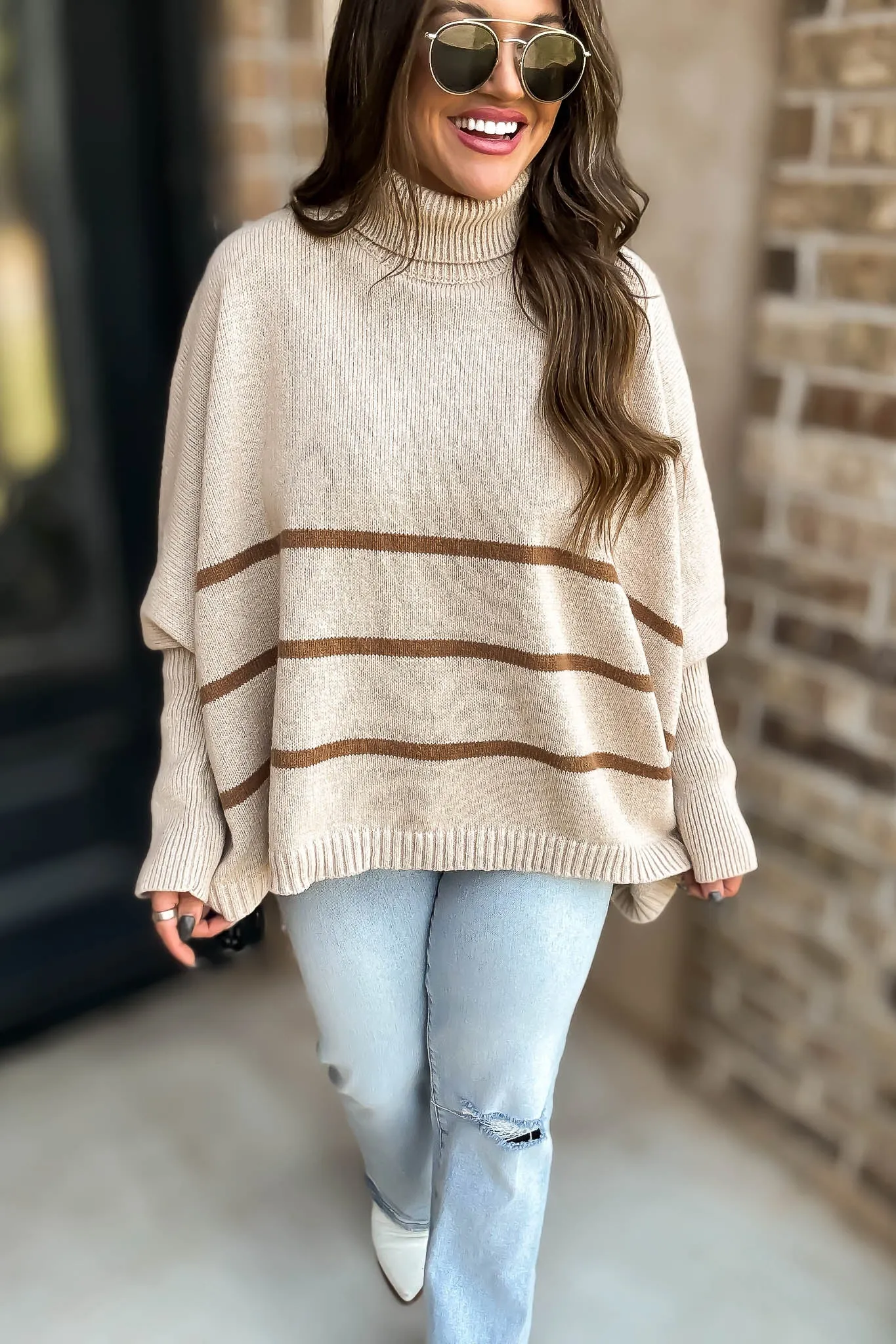 Elizabeth Turtleneck Cream and Stripe Sweater