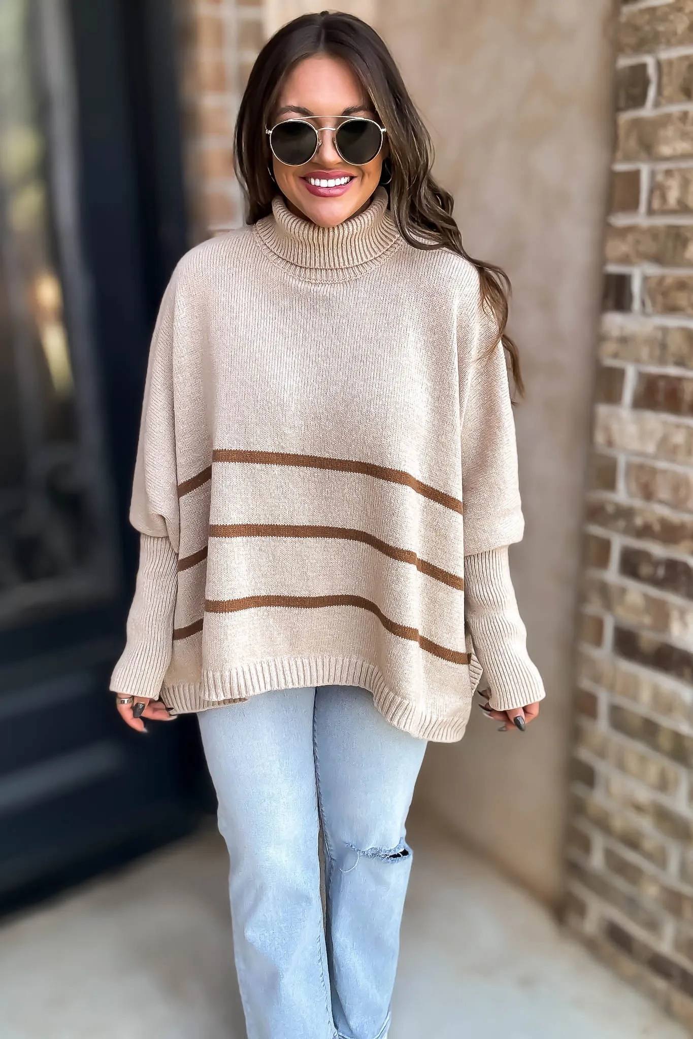 Elizabeth Turtleneck Cream and Stripe Sweater