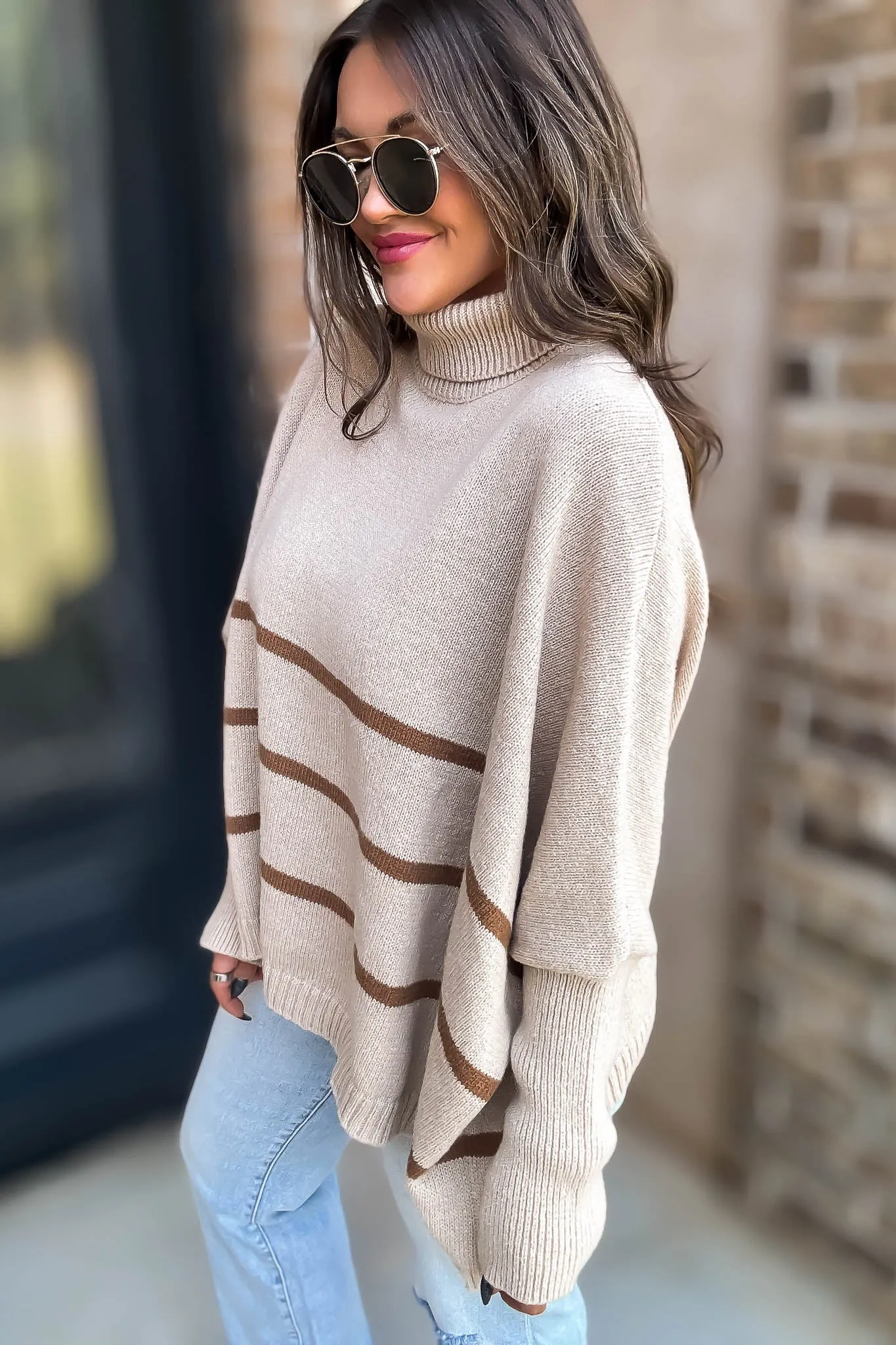 Elizabeth Turtleneck Cream and Stripe Sweater