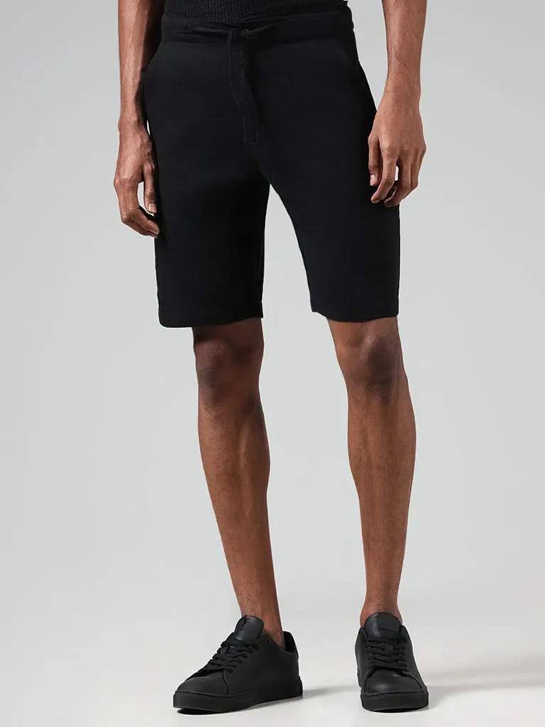 ETA Solid Black Cotton Slim-Fit Low-Rise Shorts