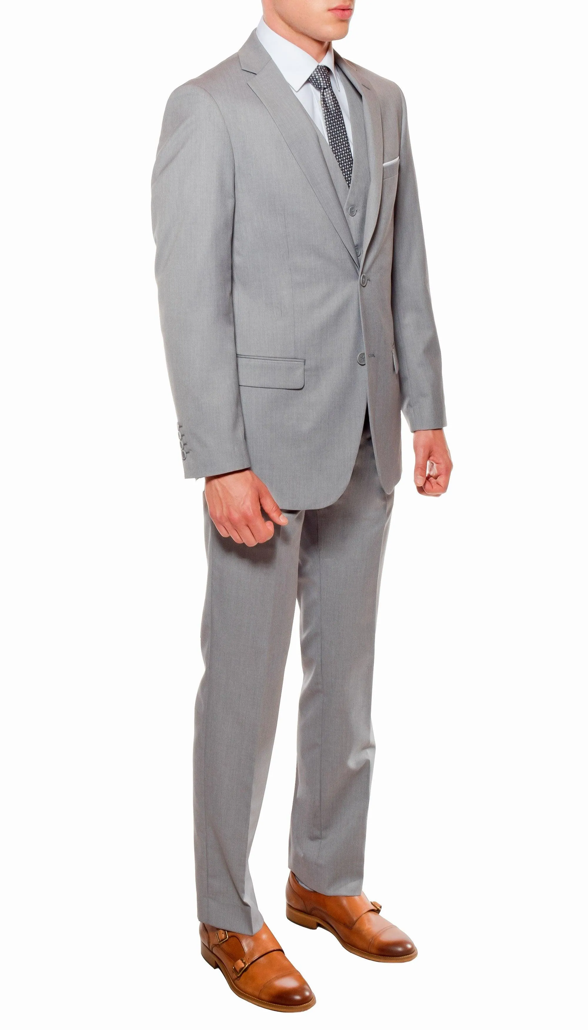 Ferrecci Mens Savannah Light Grey Slim Fit 3 Piece Suit