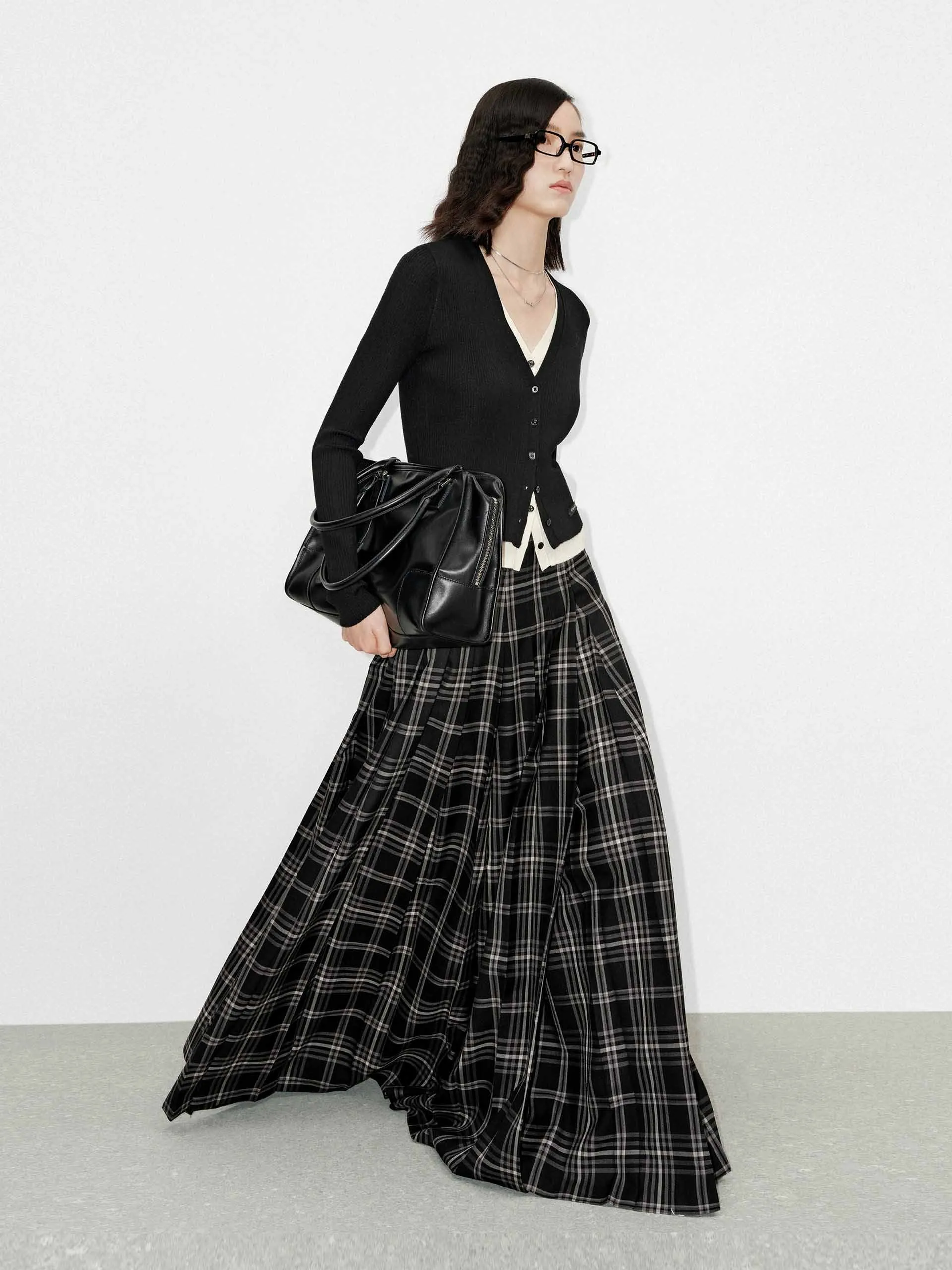 Flowy Plaid Maxi Skirt