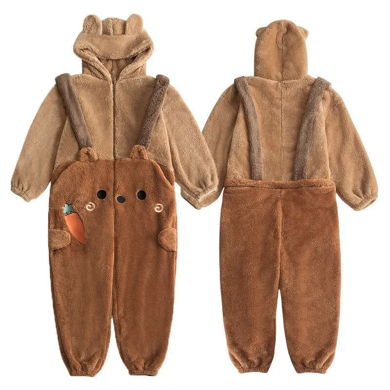 Fuzzy Carrot Bear Overalls Set