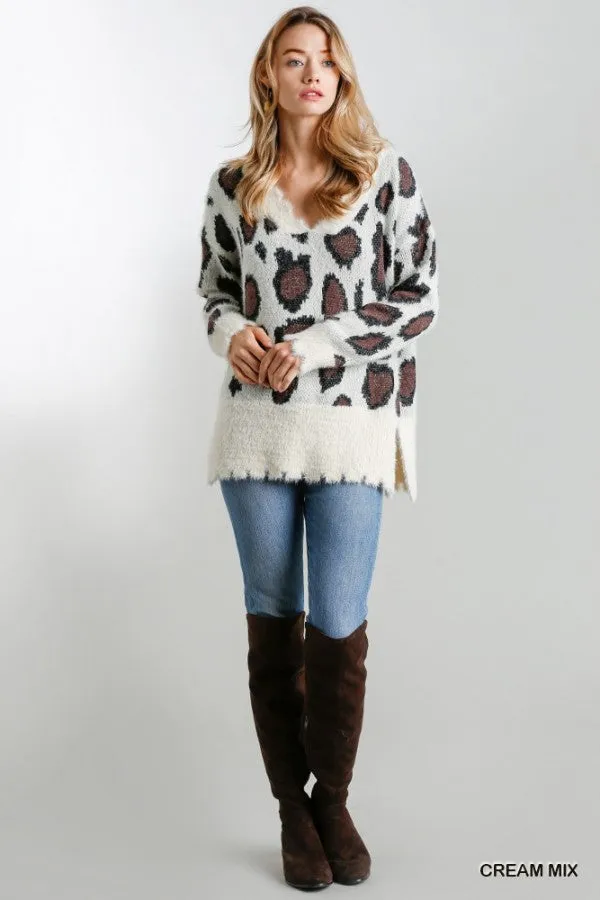 Fuzzy Leopard Sweater, Cream