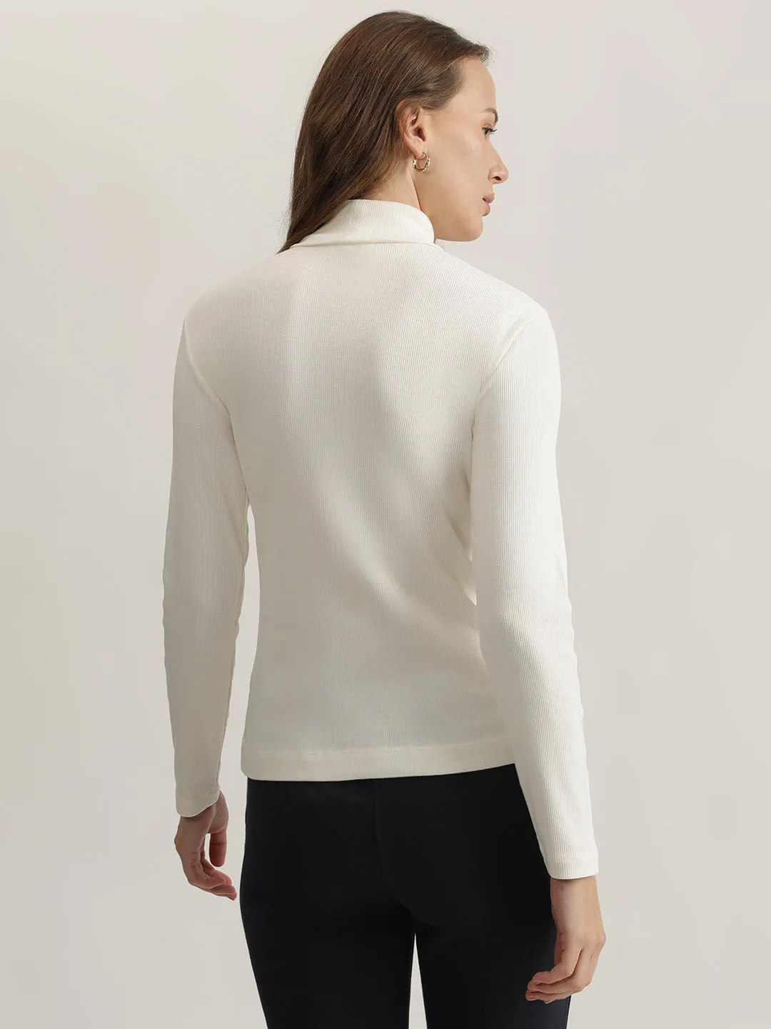 Gant Women White Solid Turtle Neck Full Sleeves Top