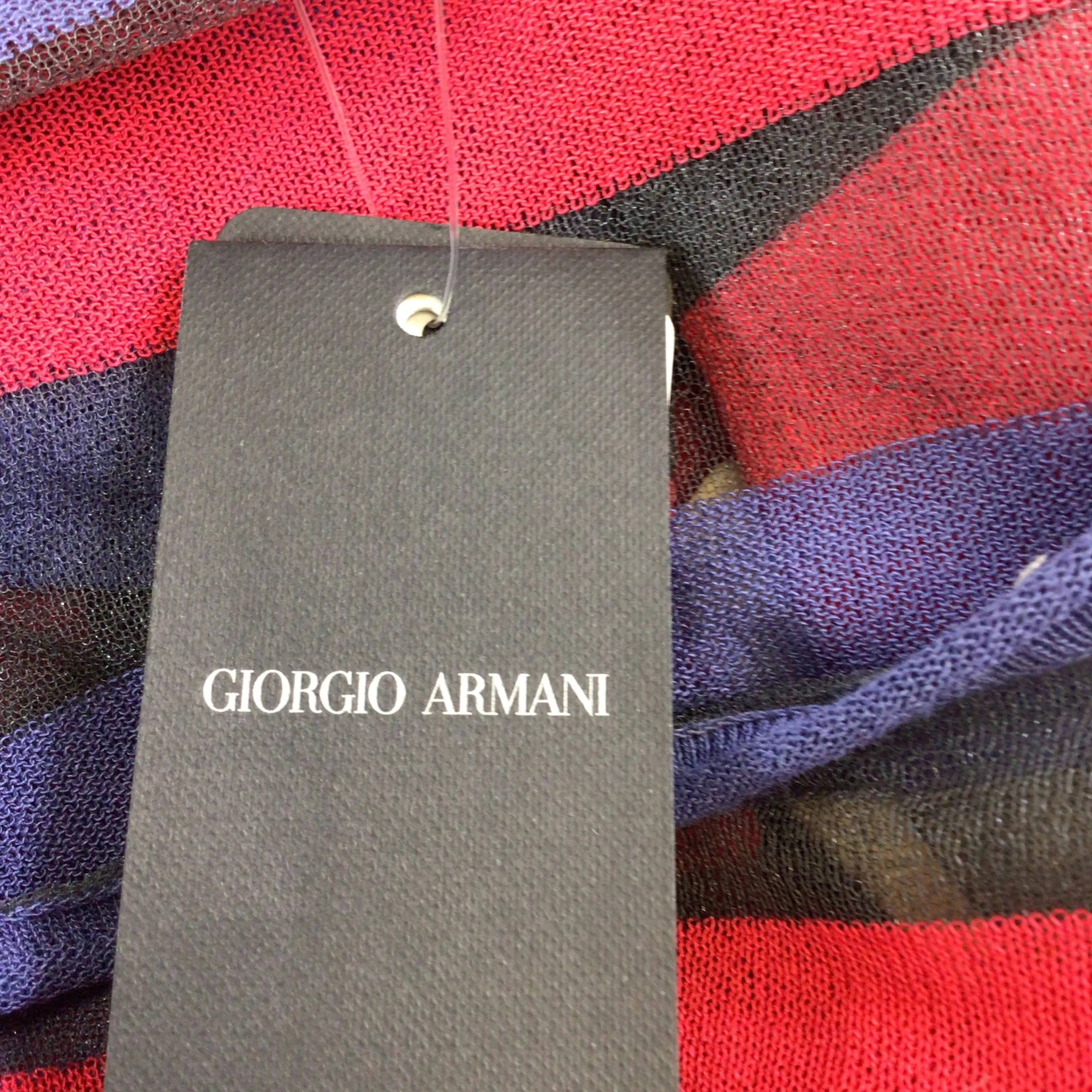 Giorgio Armani Red / Blue / Black Striped Sheer Knit Sweater