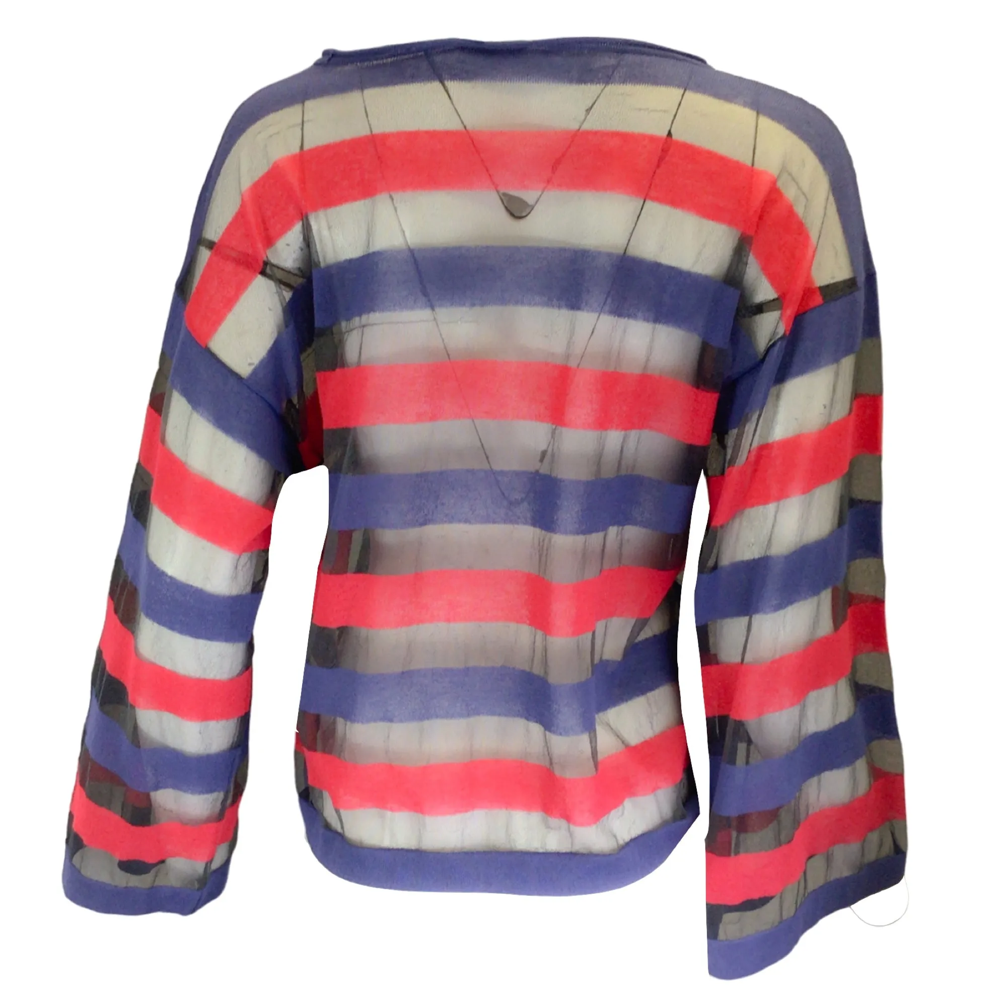 Giorgio Armani Red / Blue / Black Striped Sheer Knit Sweater