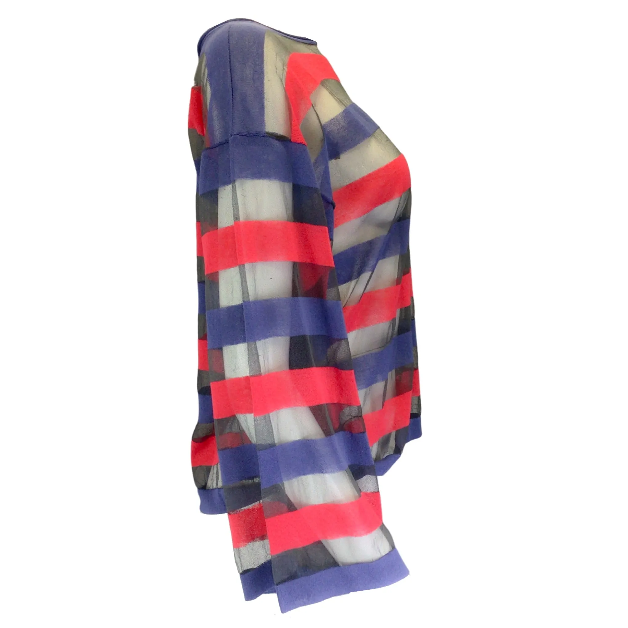 Giorgio Armani Red / Blue / Black Striped Sheer Knit Sweater