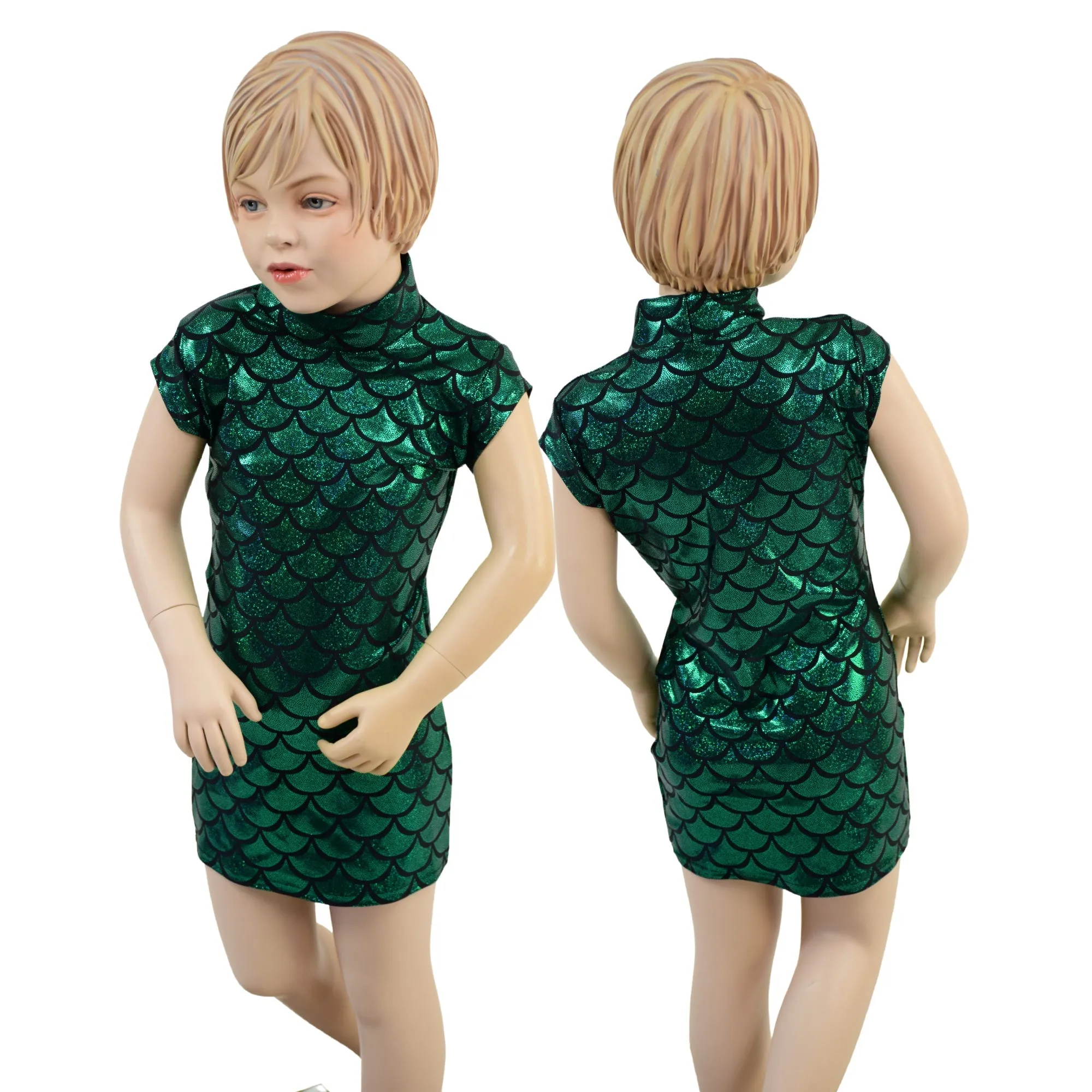 Girls Celia Dress in Green Dragon Scale