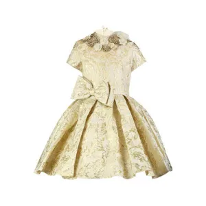 GIRLS CREAM AND GOLD BALL DRESS WITH BOW DETAIL