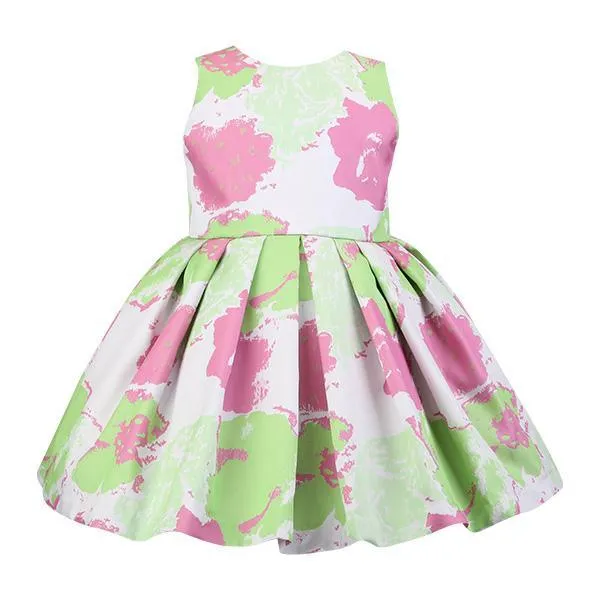 GIRLS MULTICOLOR SLEEVELESS PLEATED DRESS